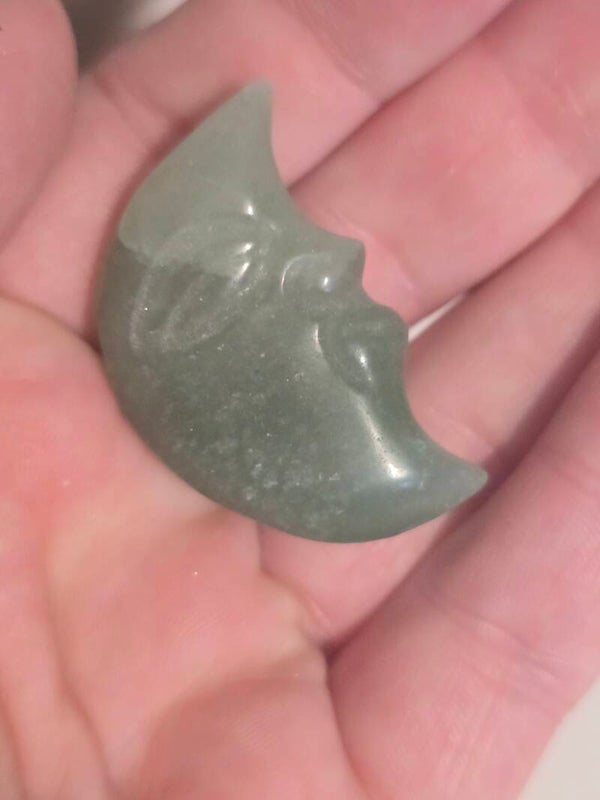 Green Aventurine Moon Face Carving R235C
