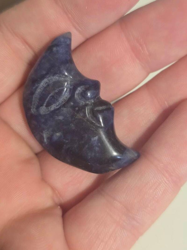 Sodalite Moon Face Carving R235F