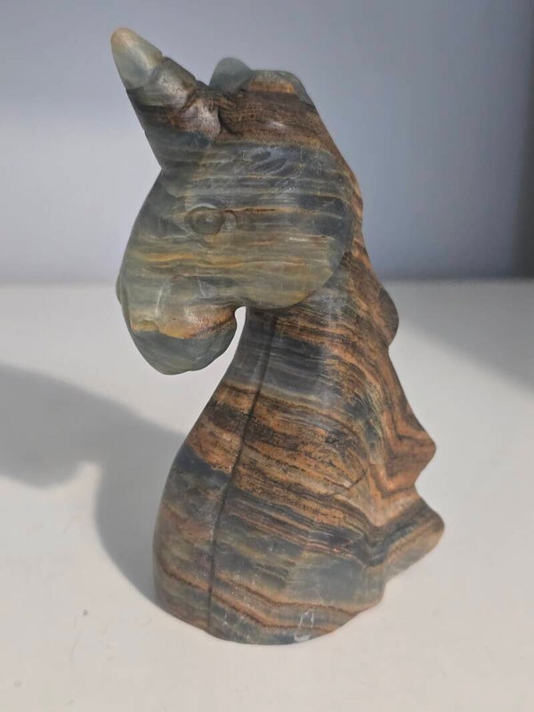 Blue Onyx Unicorn Head Carving R419