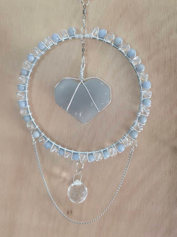 Angelite and Clear Quartz Suncatcher