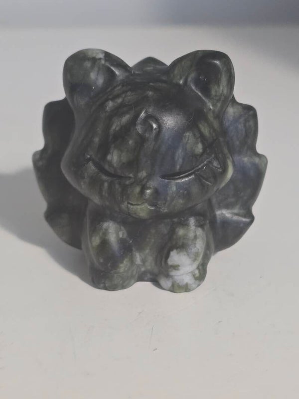 Green Jade 9tails Fox Carving R245