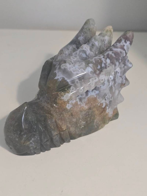 Moss and Ocean Jasper Dragon Head Carving Z610