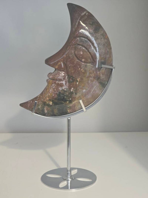 Ocean Jasper Moon Face On Stand Z377