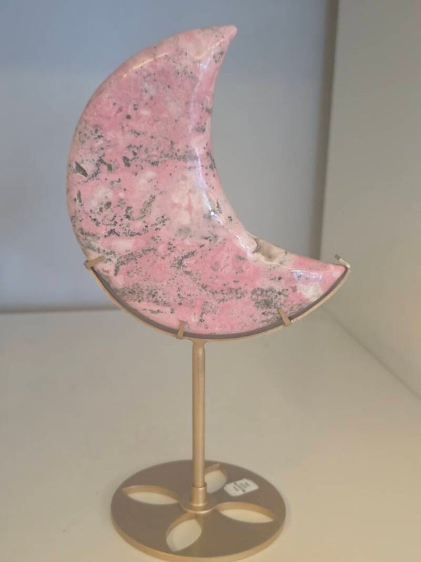 Peruvian Rhodonite Moon on Stand Q025