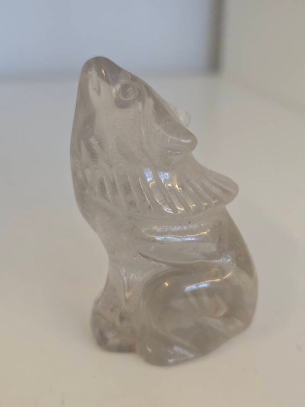 Smoky Quartz Wolf Carving A192