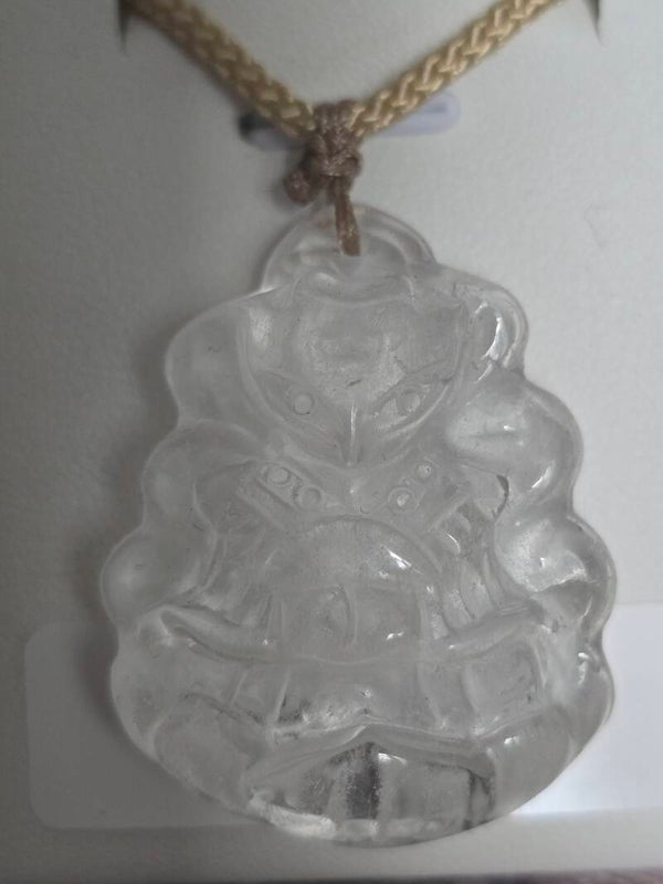 Clear Quartz 9tails Fox Carving Pendant D18