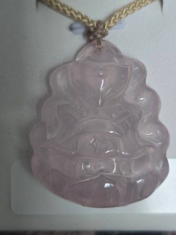 Rose Quartz 9tails Fox Carving Pendant D19