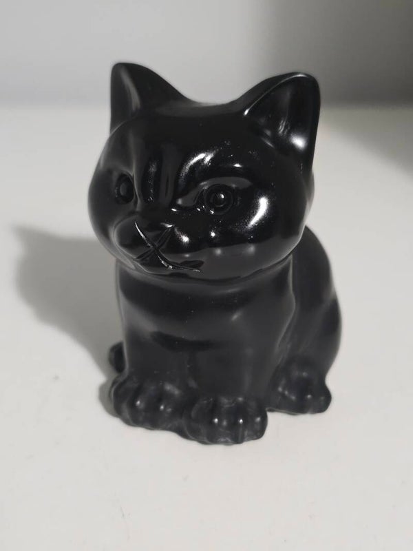 Black Obsidian Cat Carving R495