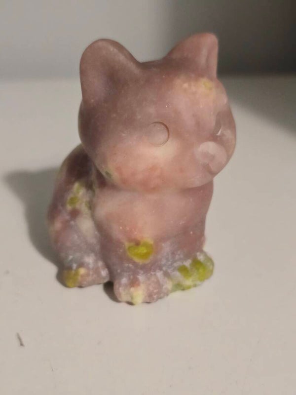 Pink Blossom Tourmaline Cat Carving R496