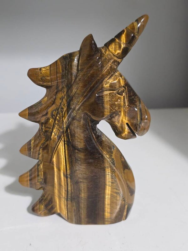 Tigers Eye Unicorn Head Carving Z612