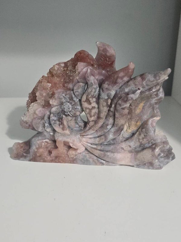 Pink Amethyst 9Tails Fox Carving 813g AL27