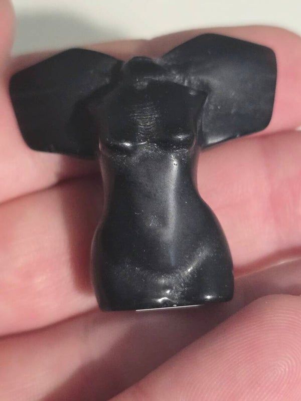 Obsidian Mini Winged Goddess Carving R523B
