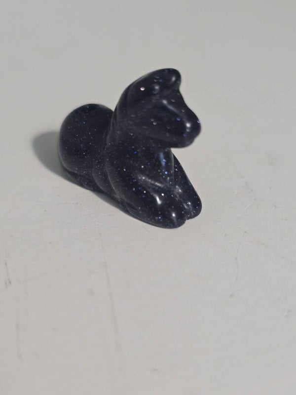 Blue Sunstone Mini Horse Carving with Hole