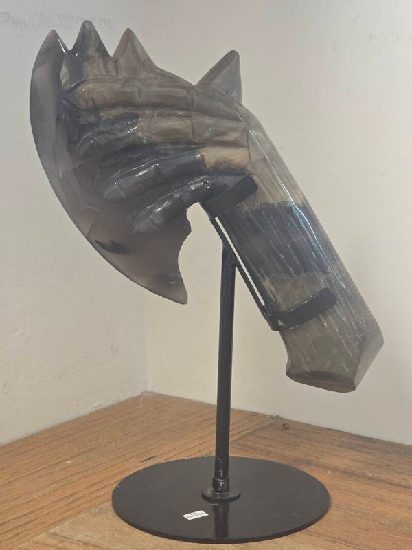 Volcano Agate Axe Carving on Stand Z978