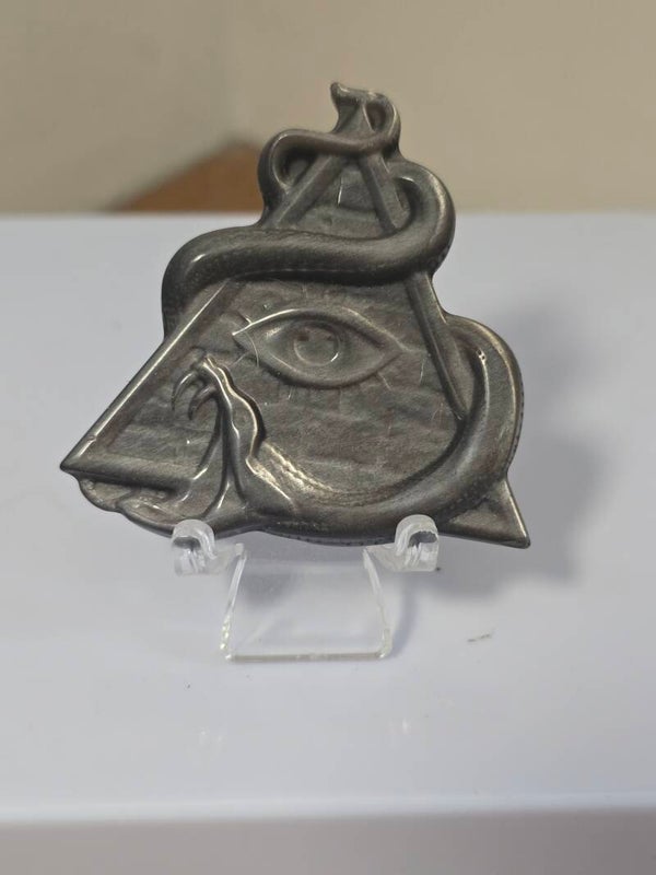 Silver Obsidian Snake & Third Eye Carving S203S202
