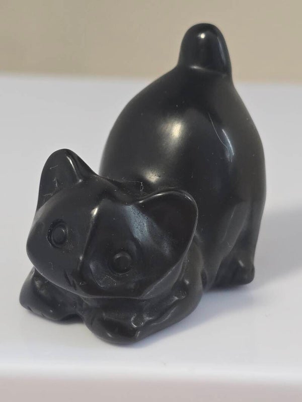 Black Obsidian Cat Carving R583