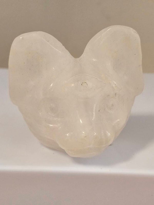 Clear Quartz Sphinx Three Eye Cat Head I45