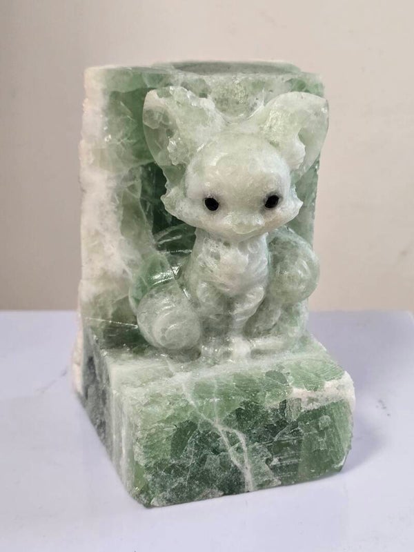 Fluorite and Calcite Fox Carving/book end Z976