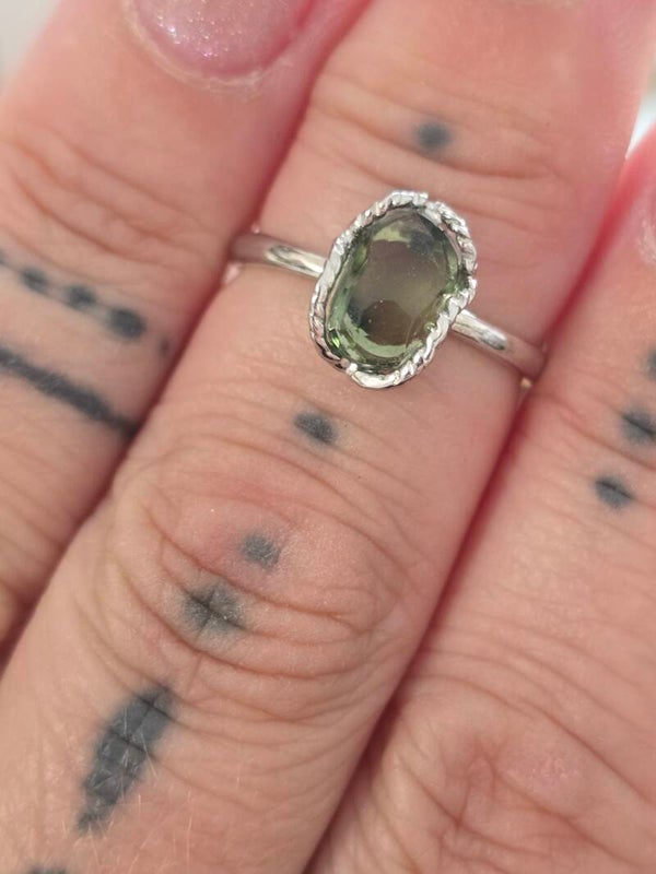 Moldavite Faceted 925 adjustable Ring Z66