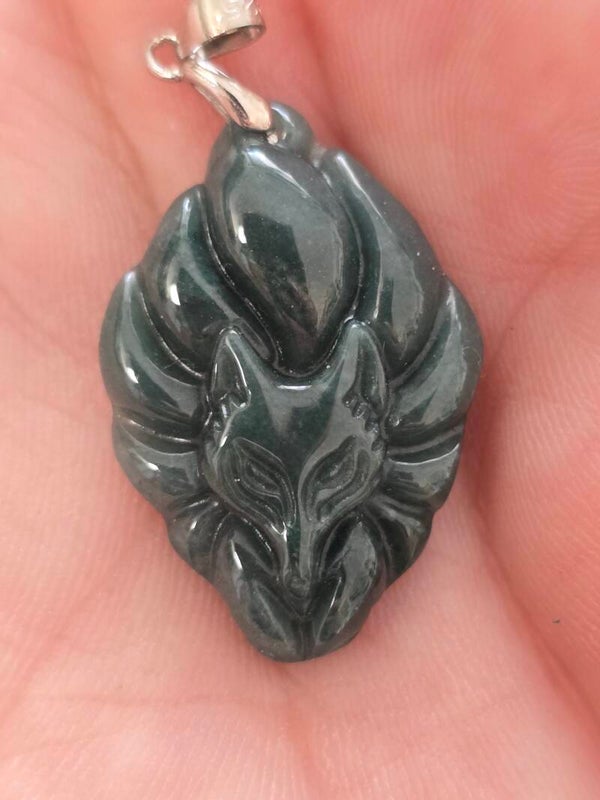 Burmese Blue Jadeite Nine Tails 925 Pendant R12