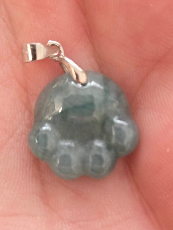 Burmese Blue Jadeite Paw Pendant 925 R6