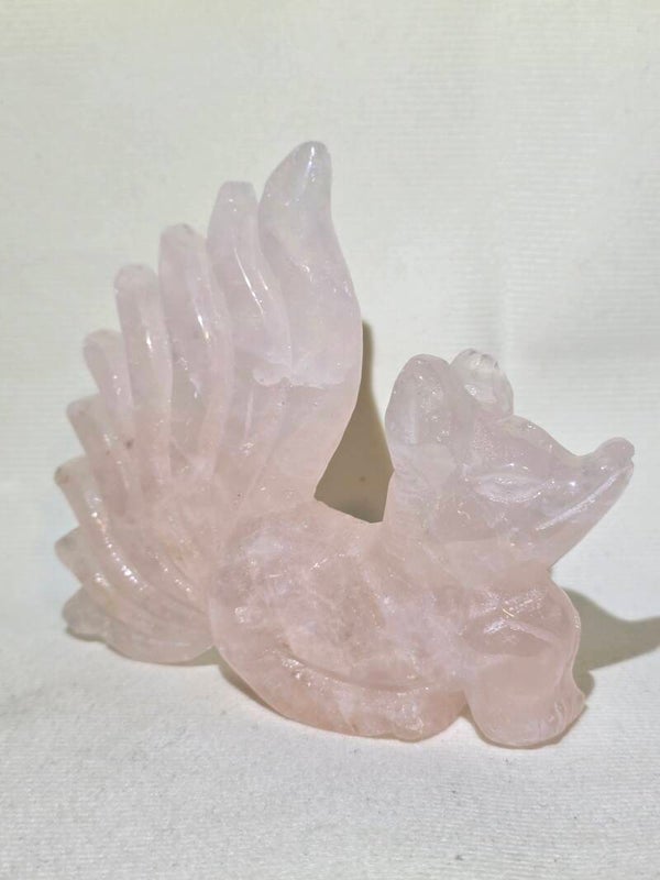 Rose Quartz 9tails Fox Carving Z288