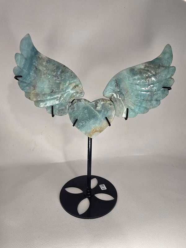 Carrabian Calcite Wings & Heart on Custom Stand Z300