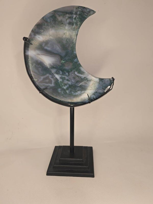 Moss Agate Moon on stand Z196