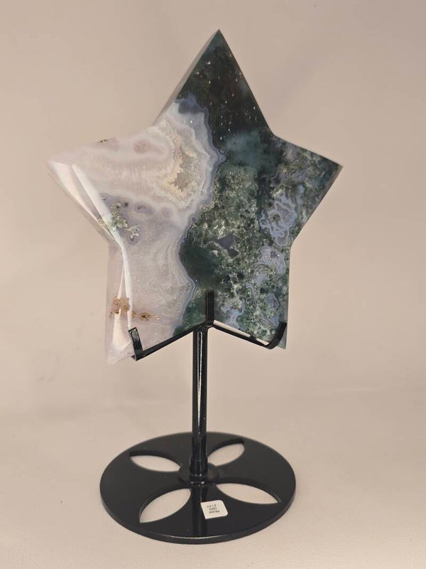 Moss Agate Star on Custom Stand G32