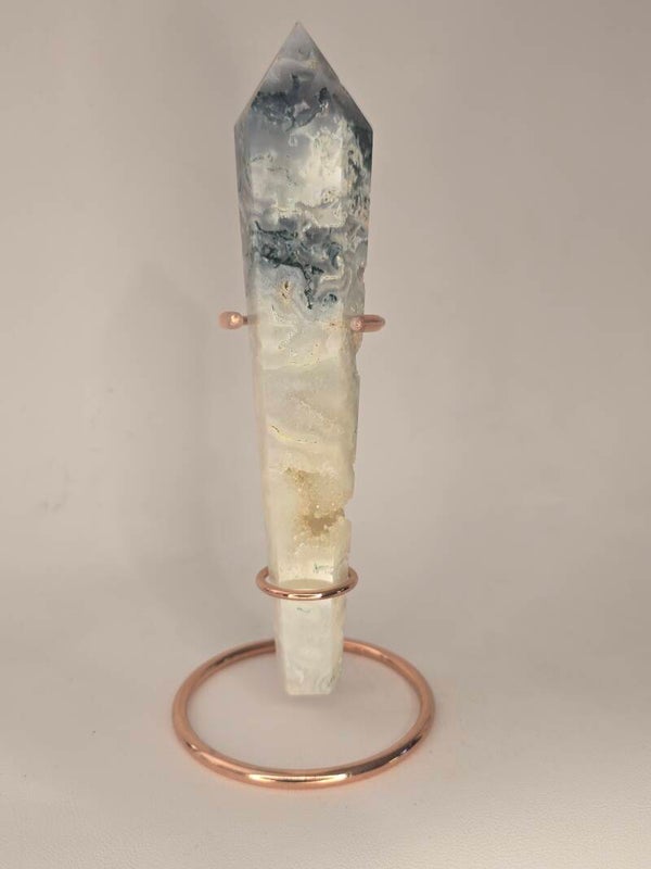 Moss Agate Wand with Stand R447