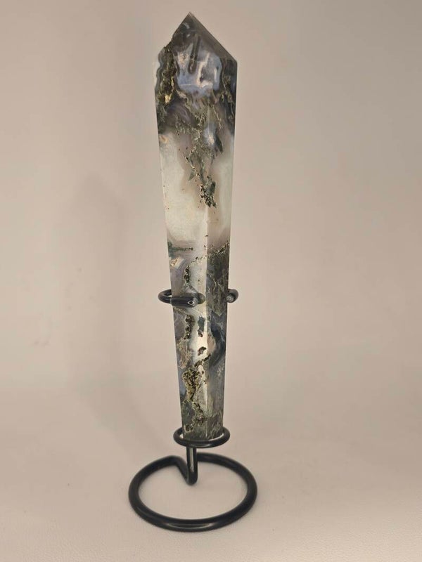 Moss Agate Wand with Stand R446