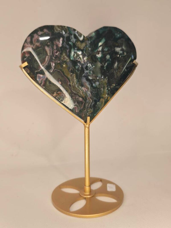 Ocean Jasper Heart on Custom Stand R669