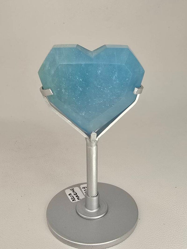 Aquamarine Heart on Custom Stand A208
