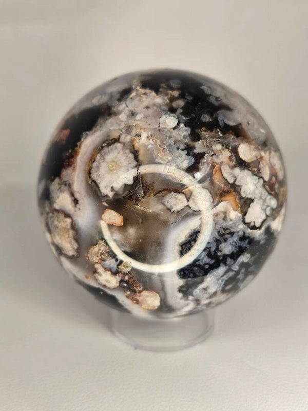 Black Flower Agate Sphere 423g Z557