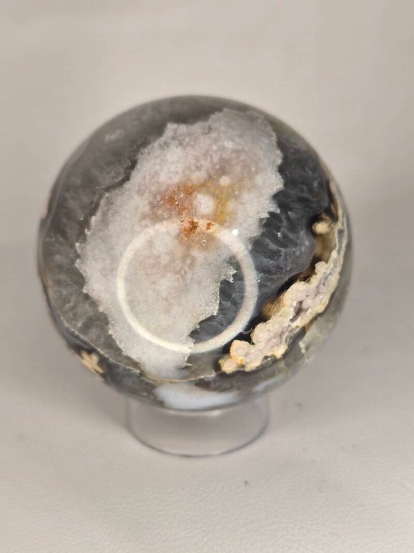 Pink Amethyst & Black Flower Agate Sphere 346g M53