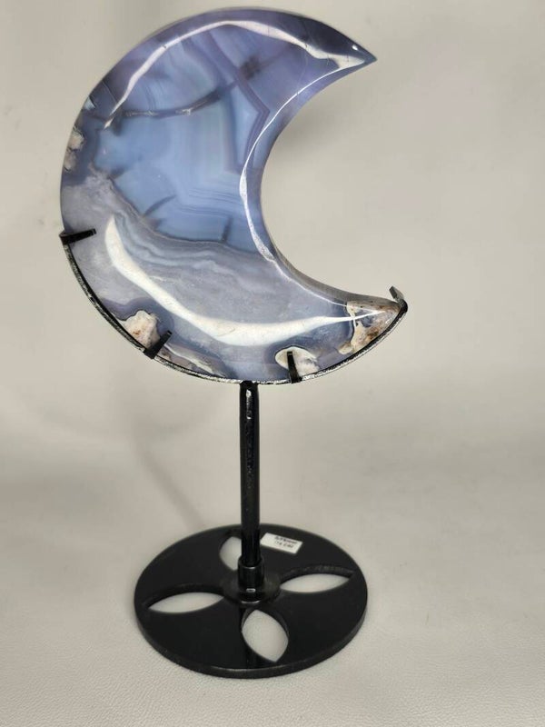 Blue Flower Agate Moon on Stand I16