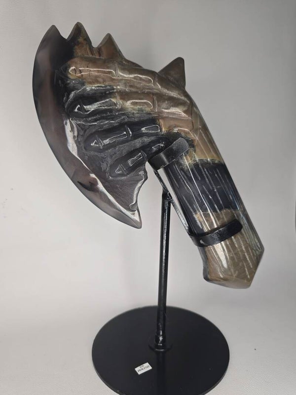Volcano Agate Axe Carving on Stand 1014g Z978