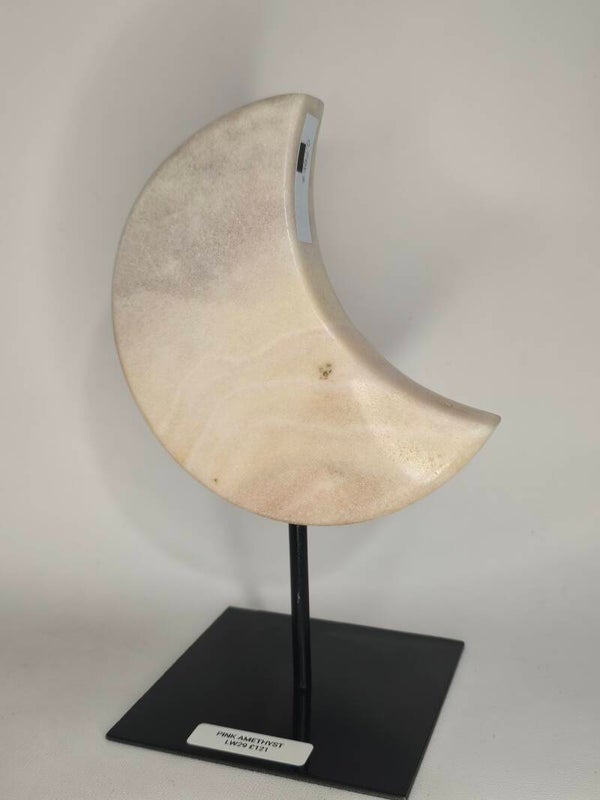 Pink Amethyst Moon with custom stand LW29