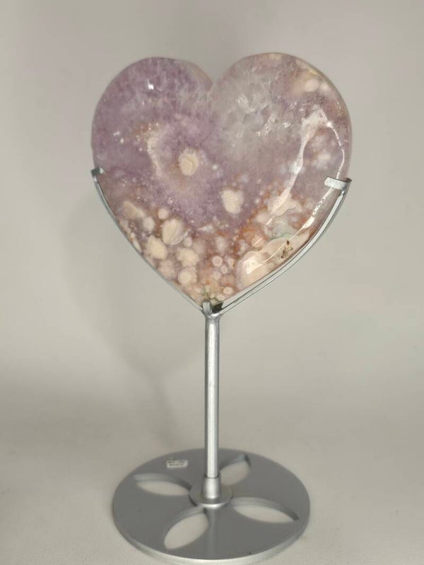 Pink Amethyst Heart on Custom Stand H21