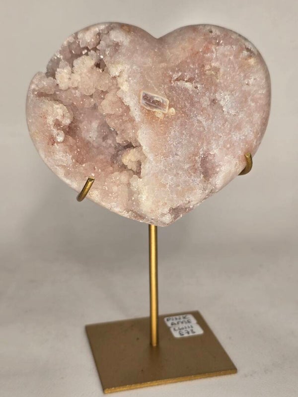 Pink Amethyst Heart on Custom Stand LW111