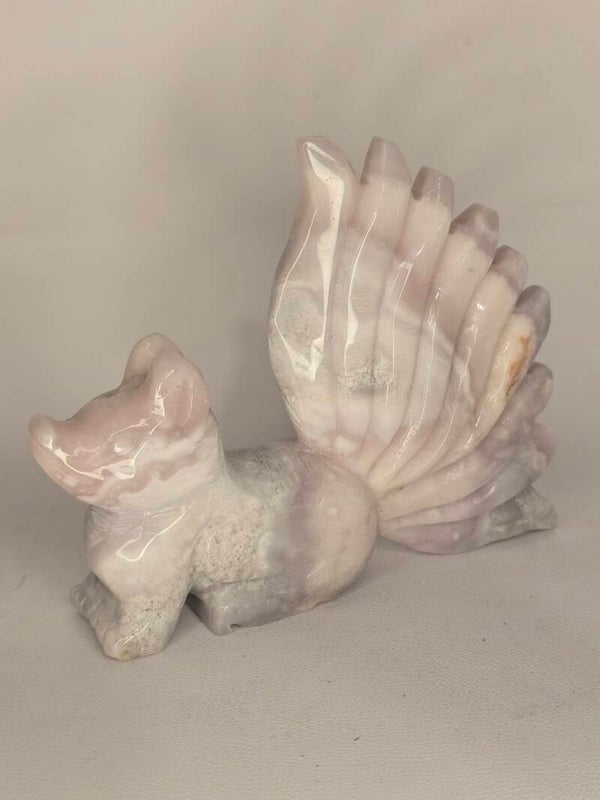 Pink Amethyst 9Tails Fox Carving 351g Z219