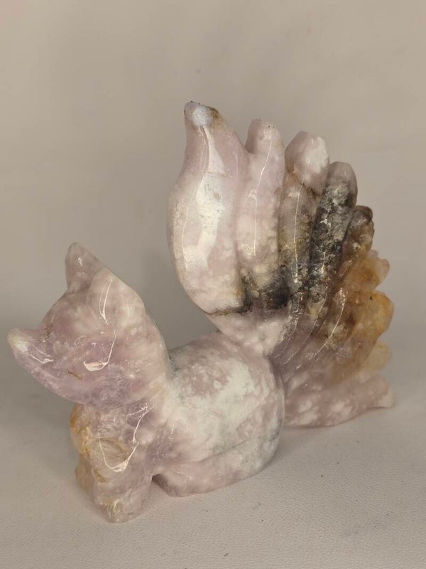 Pink Amethyst 9Tails Fox Carving 368g Z220