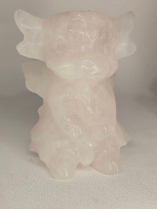 Rose Quartz Highland Winged Cow Carving R495