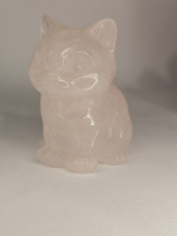 Rose Quartz Cat Carving R364