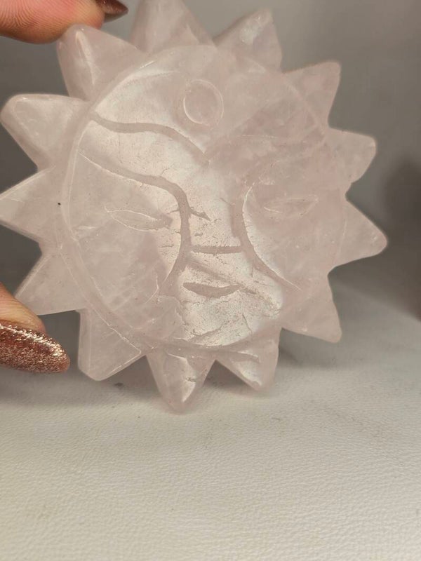 Rose Quartz Sun Carving Z125