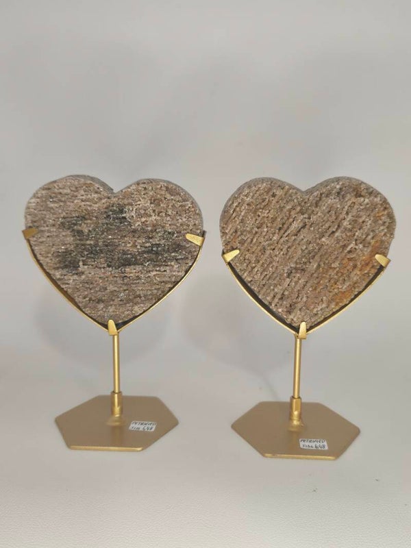 Druzy Petrified Wood Hearts on Custom Stand