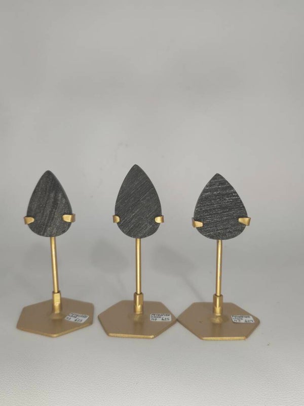 Black Petrified Wood Tear Drops on Stands