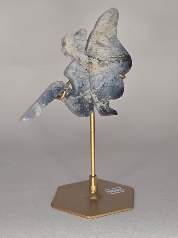 Indonesian Blue Plume Agate Fairy On Stand JI20