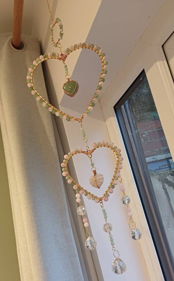 Green Aventurine and Rose Quartz suncatcher