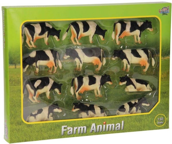 Kids Globe koeien zwart/wit liggend en staand 12stuks 1:32